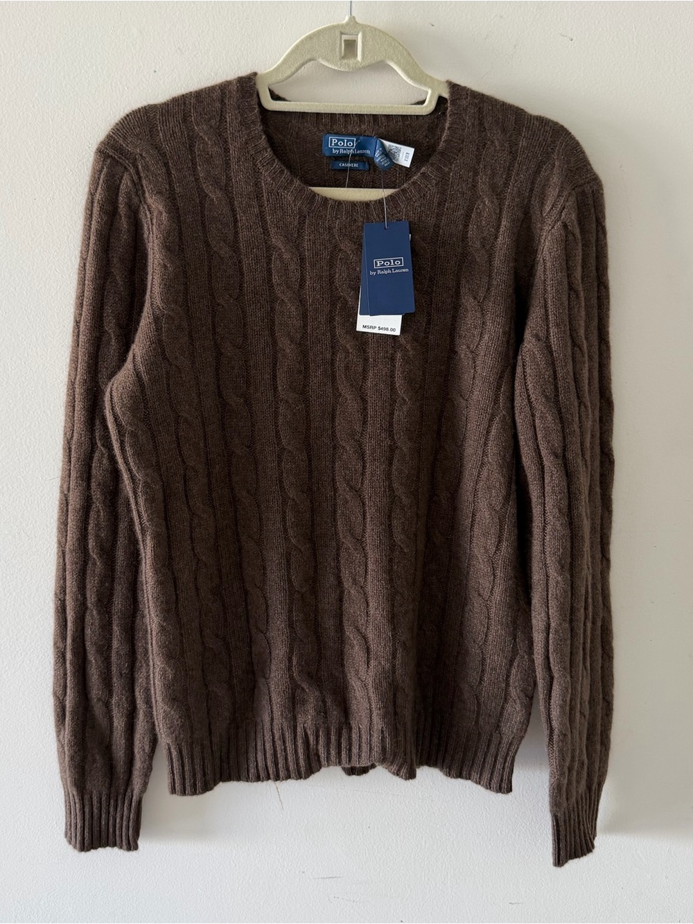 NWT Polo by Ralph Lauren Cashmere Chocolate Brown Cable Crewneck Sweater
